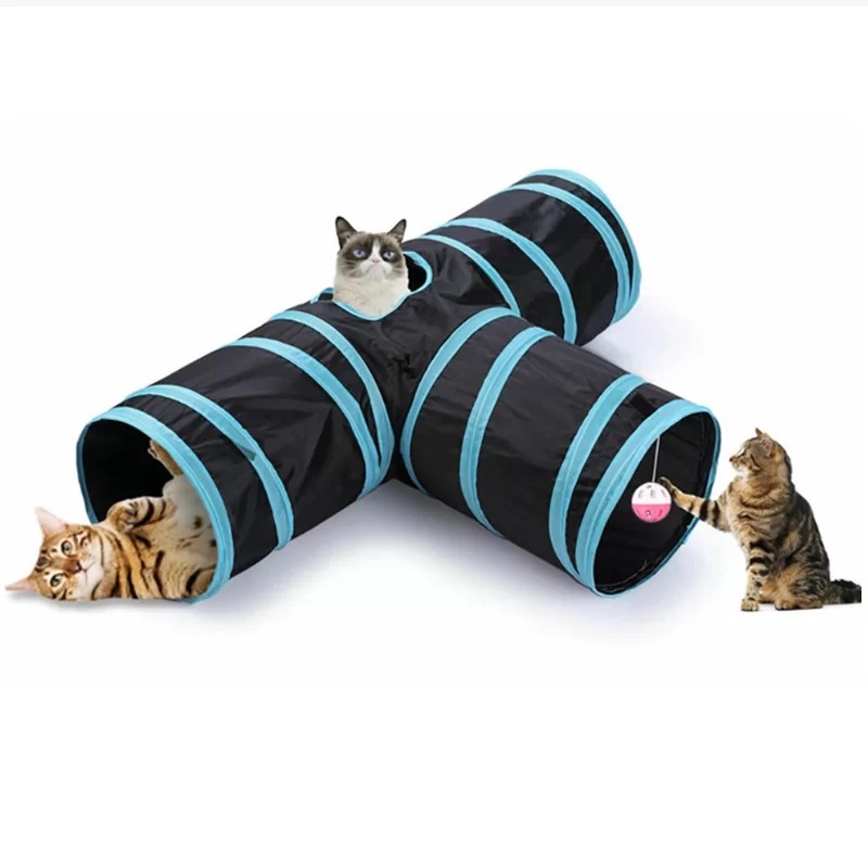 Collapsible T shape Cat Tunnel Toys bed with Ring paper